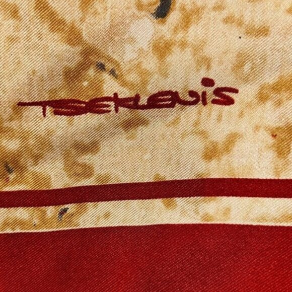 TSIAKIRIS Greece 100% silk abstract art hand rolled sewn vintage scarf - Picture 2 of 9